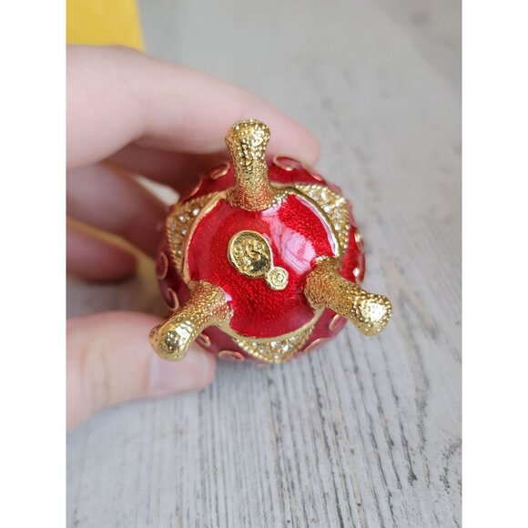 Miniature enameled red rhinestone egg trinket box unique decorative - Picture 7 of 7